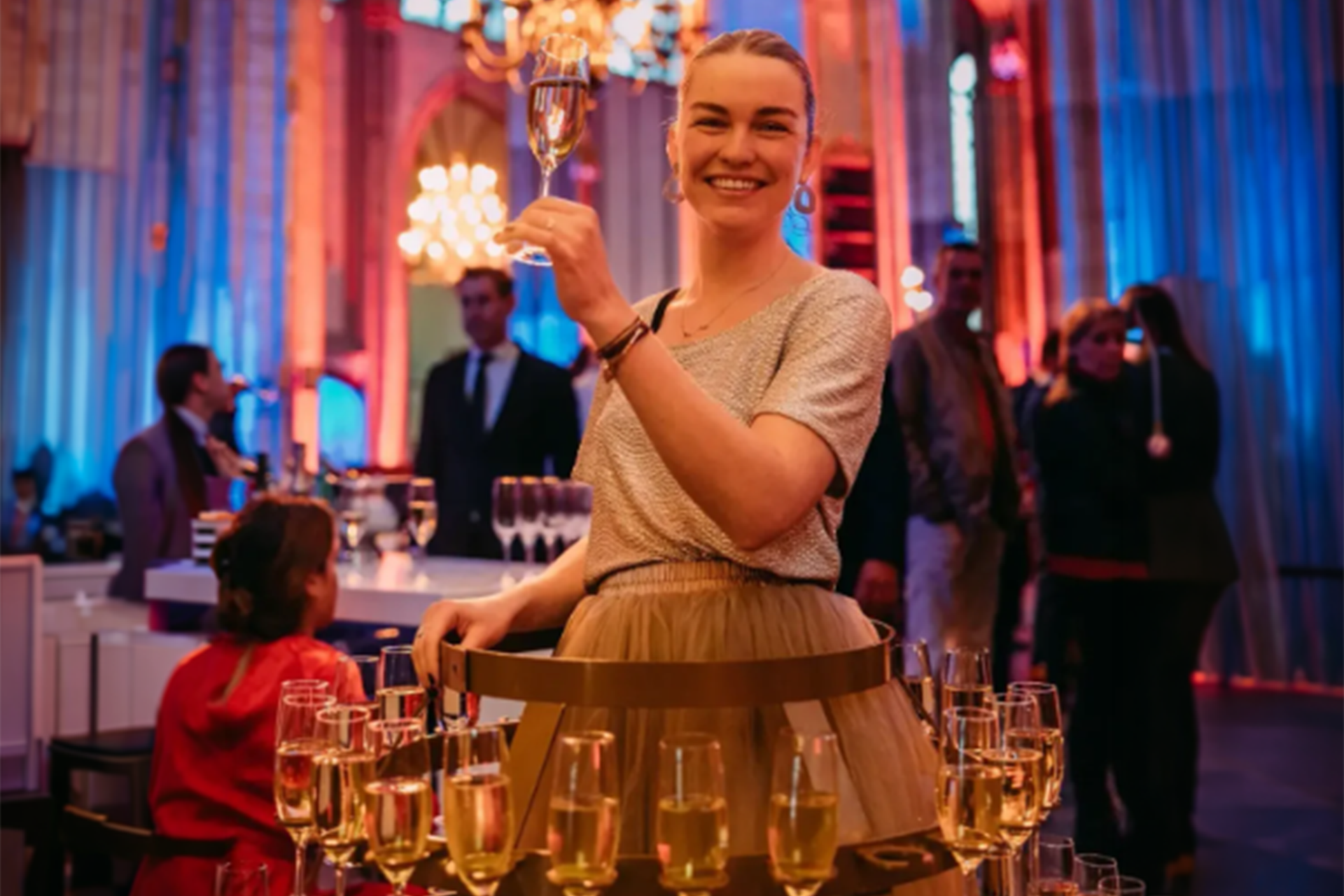 Champagne lady with champagne glasses